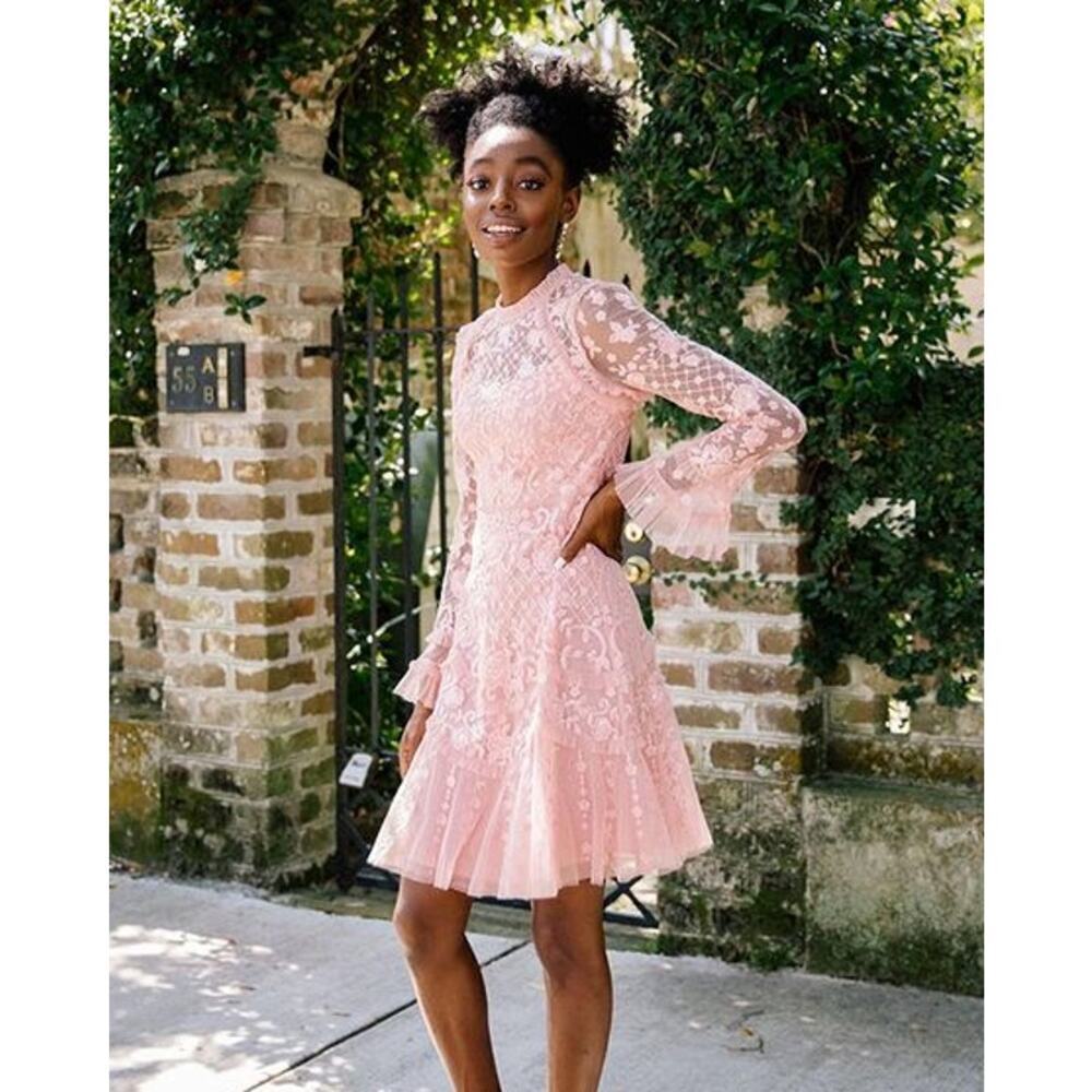 Needle & Thread Marigold Rose Mini Dress Desert Pink Size 6 NWT